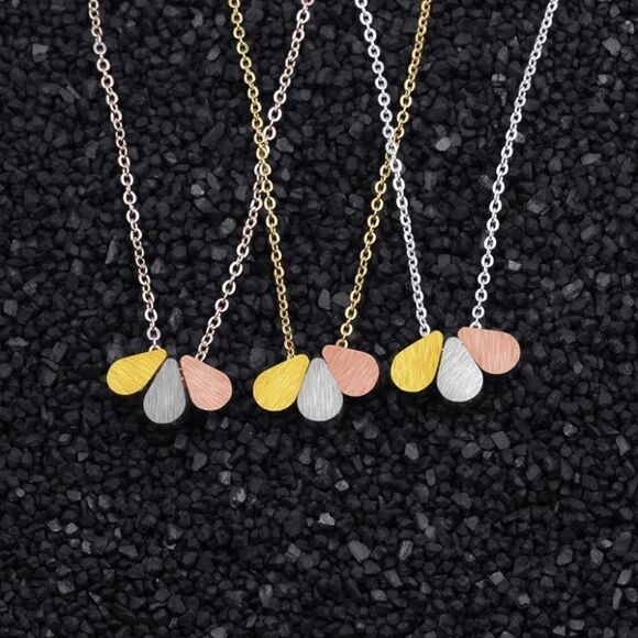 Multitone Teardrop Necklace Gold Silver Rose Gift - Picture 1 of 5